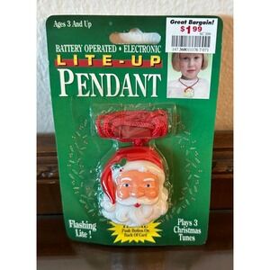 Vtg NOS Plastic TONY Christmas‎ Santa Claus Face Lite-up Flashing Necklace